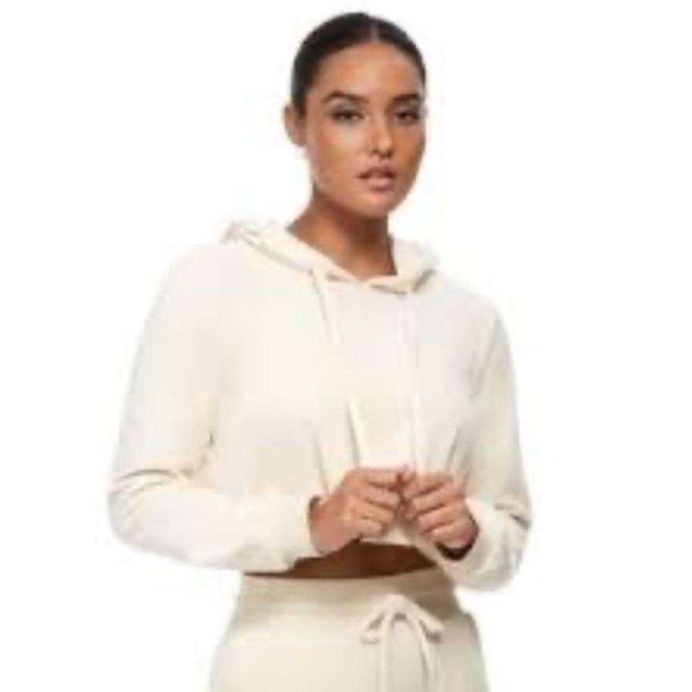 NWT True Religion Velour Cropped Pullover Hoodie Sweatshirt